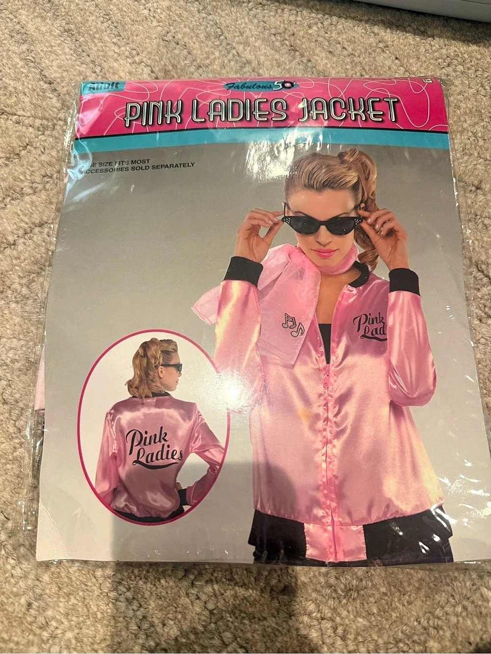 Pink Ladies Jacket and Scarf Costume Set in Pink & Black